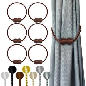 Magnetic Brown or Silver Spherical Braided Rope Curtain Tiebacks